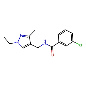 3-chloro-N-[(1-ethyl-3-methyl-1H-pyrazol-4-yl)methyl]benzamide structure