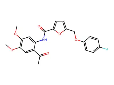 N-(2-acetyl-4,5-dimethoxyphenyl)-5-[(4-fluorophenoxy)methyl]furan-2-carboxamide structure
