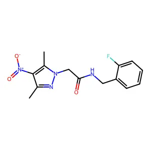 2-(3,5-dimethyl-4-nitropyrazol-1-yl)-N-[(2-fluorophenyl)methyl]acetamide structure
