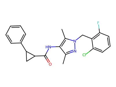 N-[1-(2-chloro-6-fluorobenzyl)-3,5-dimethyl-1H-pyrazol-4-yl]-2-phenylcyclopropanecarboxamide structure