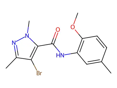 4-bromo-N-(2-methoxy-5-methylphenyl)-2,5-dimethylpyrazole-3-carboxamide structure