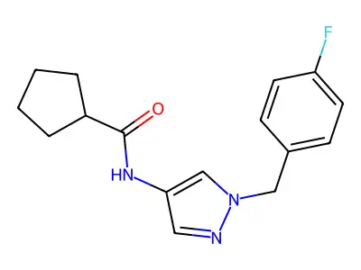 N-[1-[(4-fluorophenyl)methyl]pyrazol-4-yl]cyclopentanecarboxamide structure