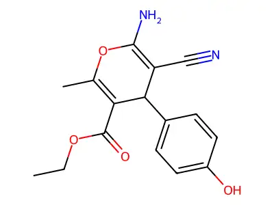 ethyl 6-amino-5-cyano-4-(4-hydroxyphenyl)-2-methyl-4H-pyran-3-carboxylate structure