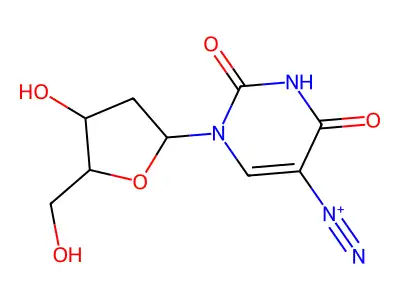 1-[4-Hydroxy-5-(hydroxymethyl)oxolan-2-yl]-2,4-dioxopyrimidine-5-diazonium structure