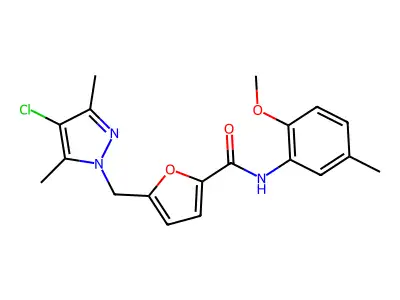 5-[(4-chloro-3,5-dimethyl-1H-pyrazol-1-yl)methyl]-N-(2-methoxy-5-methylphenyl)-2-furamide structure