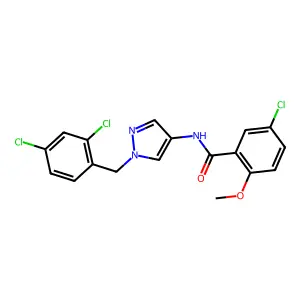 5-chloro-N-[1-(2,4-dichlorobenzyl)-1H-pyrazol-4-yl]-2-methoxybenzamide structure