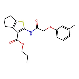 propyl 2-[[2-(3-methylphenoxy)acetyl]amino]-5,6-dihydro-4H-cyclopenta[b]thiophene-3-carboxylate structure