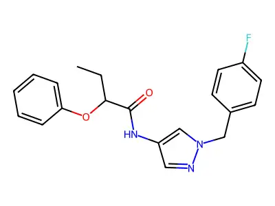 N-[1-[(4-fluorophenyl)methyl]pyrazol-4-yl]-2-phenoxybutanamide structure