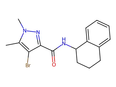 4-bromo-1,5-dimethyl-N-(1,2,3,4-tetrahydronaphthalen-1-yl)pyrazole-3-carboxamide structure
