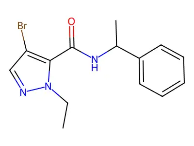4-bromo-1-ethyl-N-(1-phenylethyl)-1H-pyrazole-5-carboxamide structure