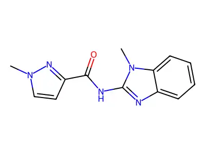 1-methyl-N-(1-methyl-1H-benzimidazol-2-yl)-1H-pyrazole-3-carboxamide structure