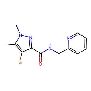 4-bromo-1,5-dimethyl-N-(pyridin-2-ylmethyl)pyrazole-3-carboxamide structure