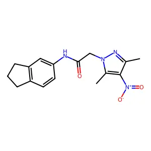 N-(2,3-dihydro-1H-inden-5-yl)-2-(3,5-dimethyl-4-nitropyrazol-1-yl)acetamide structure