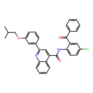 N-(2-benzoyl-4-chlorophenyl)-2-[3-(2-methylpropoxy)phenyl]quinoline-4-carboxamide structure