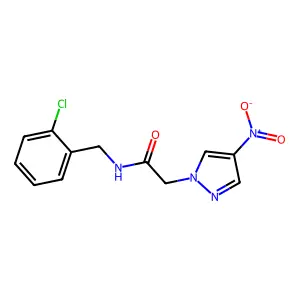 N-[(2-chlorophenyl)methyl]-2-(4-nitropyrazol-1-yl)acetamide structure