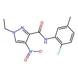 1-ethyl-N-(2-fluoro-5-methylphenyl)-4-nitro-1H-pyrazole-3-carboxamide structure