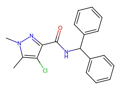 N-benzhydryl-4-chloro-1,5-dimethylpyrazole-3-carboxamide structure