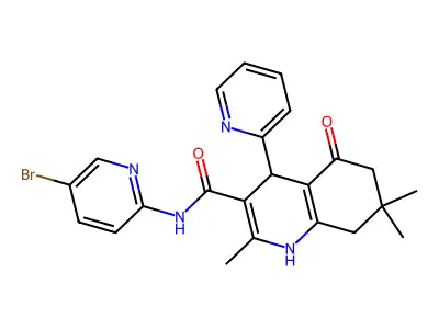 N-(5-bromopyridin-2-yl)-2,7,7-trimethyl-5-oxo-4-pyridin-2-yl-1,4,6,8-tetrahydroquinoline-3-carboxamide structure