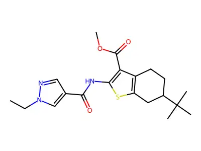 methyl 6-(tert-butyl)-2-(1-ethyl-1H-pyrazole-4-carboxamido)-4,5,6,7-tetrahydrobenzo[b]thiophene-3-carboxylate structure