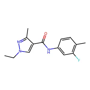 1-ethyl-N-(3-fluoro-4-methylphenyl)-3-methylpyrazole-4-carboxamide structure