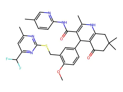 4-[3-[[4-(difluoromethyl)-6-methylpyrimidin-2-yl]sulfanylmethyl]-4-methoxyphenyl]-2,7,7-trimethyl-N-(5-methylpyridin-2-yl)-5-oxo-1,4,6,8-tetrahydroquinoline-3-carboxamide structure