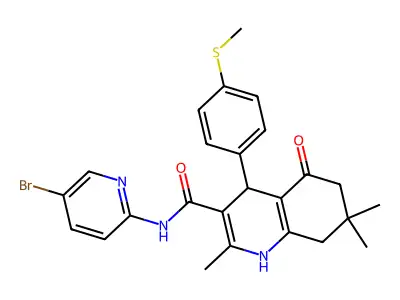 N-(5-bromopyridin-2-yl)-2,7,7-trimethyl-4-(4-methylsulfanylphenyl)-5-oxo-1,4,6,8-tetrahydroquinoline-3-carboxamide structure