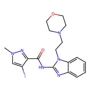 4-iodo-1-methyl-N-[1-(2-morpholin-4-ylethyl)benzimidazol-2-yl]pyrazole-3-carboxamide structure