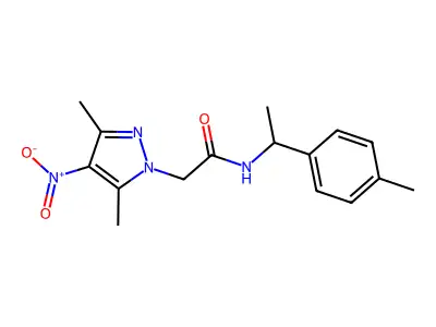 2-(3,5-dimethyl-4-nitropyrazol-1-yl)-N-[1-(4-methylphenyl)ethyl]acetamide structure