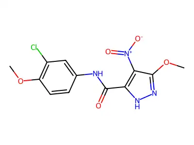 N-(3-chloro-4-methoxyphenyl)-3-methoxy-4-nitro-1H-pyrazole-5-carboxamide structure