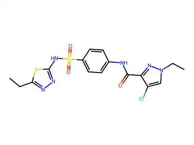 4-chloro-1-ethyl-N-[4-[(5-ethyl-1,3,4-thiadiazol-2-yl)sulfamoyl]phenyl]pyrazole-3-carboxamide structure