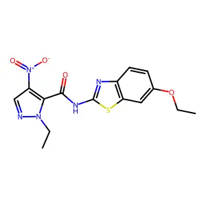 N-(6-ethoxy-1,3-benzothiazol-2-yl)-1-ethyl-4-nitro-1H-pyrazole-5-carboxamide structure