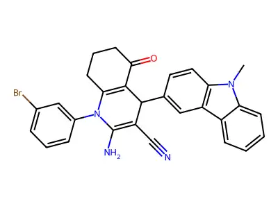 2-amino-1-(3-bromophenyl)-4-(9-methyl-9H-carbazol-3-yl)-5-oxo-1,4,5,6,7,8-hexahydro-3-quinolinecarbonitrile structure