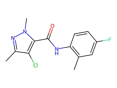 4-chloro-N-(4-fluoro-2-methylphenyl)-2,5-dimethylpyrazole-3-carboxamide structure