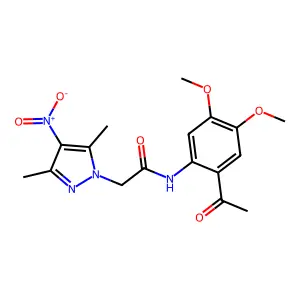 N-(2-acetyl-4,5-dimethoxyphenyl)-2-(3,5-dimethyl-4-nitropyrazol-1-yl)acetamide structure