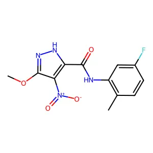 N-(5-fluoro-2-methylphenyl)-3-methoxy-4-nitro-1H-pyrazole-5-carboxamide structure