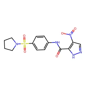 4-nitro-N-(4-pyrrolidin-1-ylsulfonylphenyl)-1H-pyrazole-5-carboxamide structure