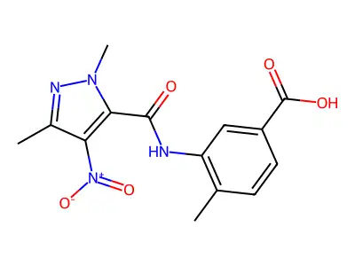 3-[(2,5-Dimethyl-4-nitropyrazole-3-carbonyl)amino]-4-methylbenzoic acid structure