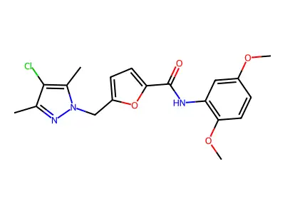 5-[(4-chloro-3,5-dimethyl-1H-pyrazol-1-yl)methyl]-N-(2,5-dimethoxyphenyl)-2-furamide structure
