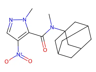 N-(1-adamantyl)-N,2-dimethyl-4-nitropyrazole-3-carboxamide structure