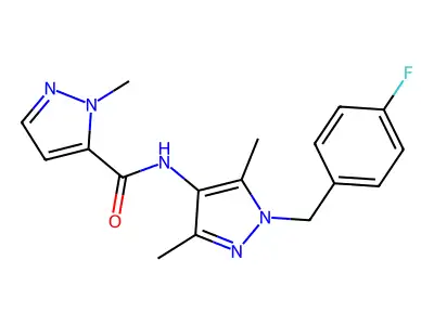 N-[1-(4-fluorobenzyl)-3,5-dimethyl-1H-pyrazol-4-yl]-1-methyl-1H-pyrazole-5-carboxamide structure