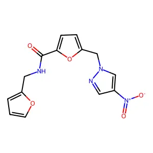 N-(furan-2-ylmethyl)-5-[(4-nitropyrazol-1-yl)methyl]furan-2-carboxamide structure