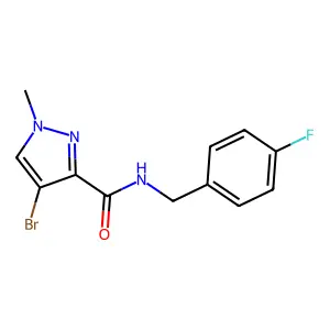 4-bromo-N-[(4-fluorophenyl)methyl]-1-methylpyrazole-3-carboxamide structure