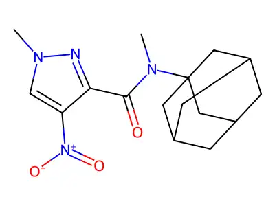 N-(1-adamantyl)-N,1-dimethyl-4-nitropyrazole-3-carboxamide structure