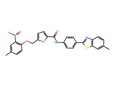 N-[4-(6-methyl-1,3-benzothiazol-2-yl)phenyl]-5-[(4-methyl-2-nitrophenoxy)methyl]furan-2-carboxamide structure