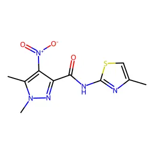 1,5-dimethyl-N-(4-methyl-1,3-thiazol-2-yl)-4-nitropyrazole-3-carboxamide structure