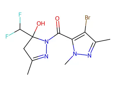 (4-bromo-1,3-dimethyl-1H-pyrazol-5-yl)[5-(difluoromethyl)-5-hydroxy-3-methyl-4,5-dihydro-1H-pyrazol-1-yl]methanone structure