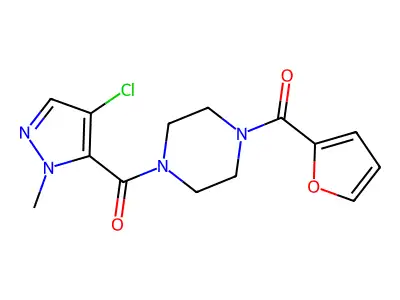 1-[(4-chloro-1-methyl-1H-pyrazol-5-yl)carbonyl]-4-(2-furoyl)piperazine structure
