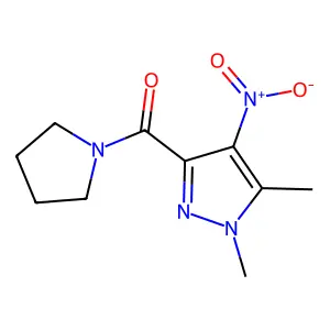 4-nitro-1,5-dimethyl-3-(1-pyrrolidinylcarbonyl)-1H-pyrazole structure