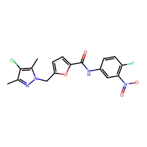 5-[(4-chloro-3,5-dimethylpyrazol-1-yl)methyl]-N-(4-fluoro-3-nitrophenyl)furan-2-carboxamide structure
