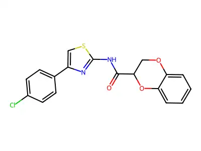 N-(4-(4-chlorophenyl)thiazol-2-yl)-2,3-dihydrobenzo[b][1,4]dioxine-2-carboxamide structure